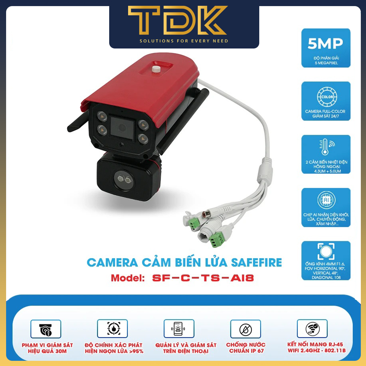 Camera Báo cháy AI Cảm biến lửa SafeFire SF-C-TS-AI8