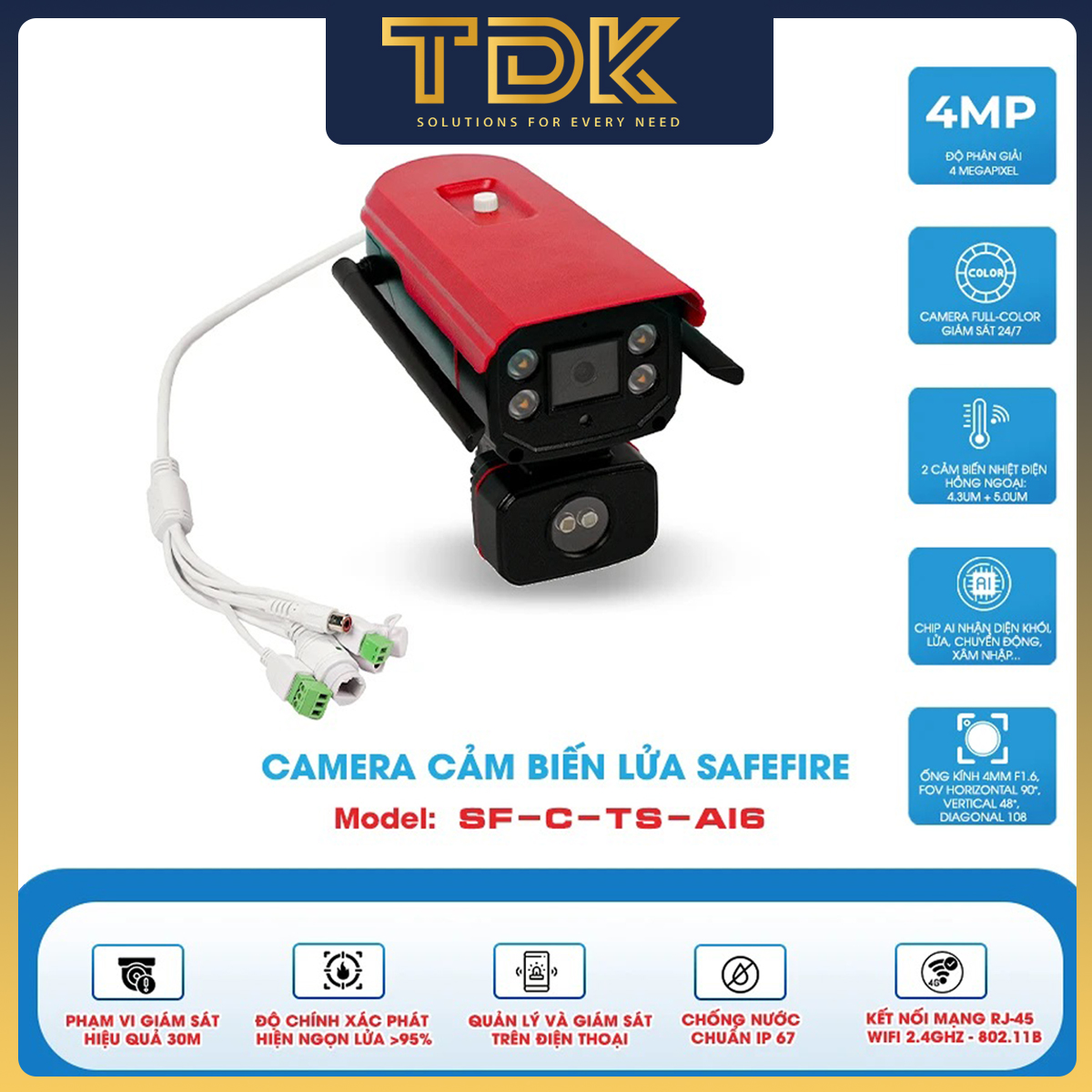 Camera Báo cháy AI Cảm biến lửa SafeFire SF-C-TS-AI6
